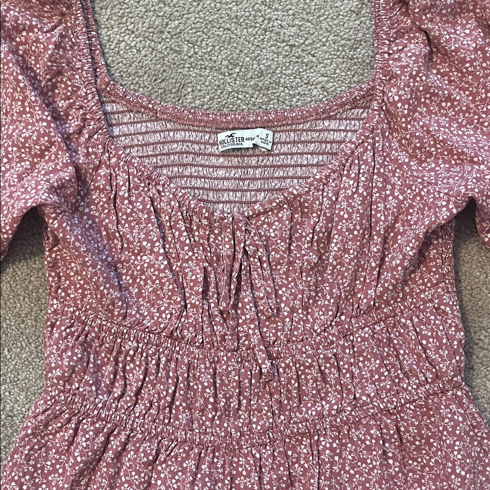 Hollister Pink Floral babydoll mini dress with long Sleeves & built-in shorts - Picture 5 of 8